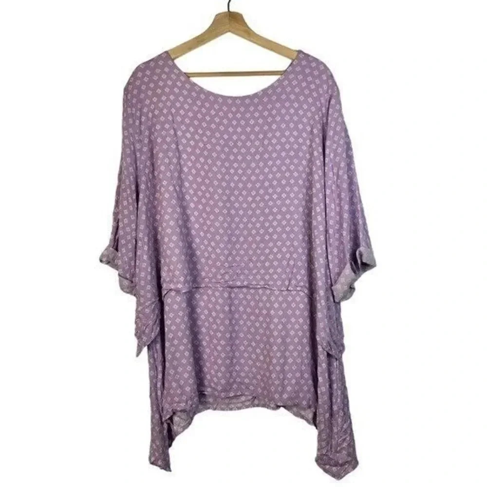 Boutique ZigZag Stripe Purple White Printed Short Sleeve Blouse 3XL